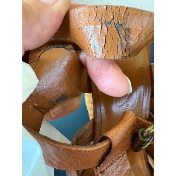 Jessica Simpson Heels Brown Leather Woven Wedge Sandals Size 8 - Picture 13 of 13